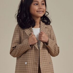 Rylee + Cru Girls 10-12 Autume Plaid Tan Double Breasted Academia Blazer